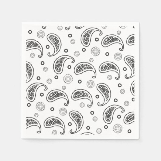Motif Paisley Noir et blanc スタンダードカクテルナプキン (正面)