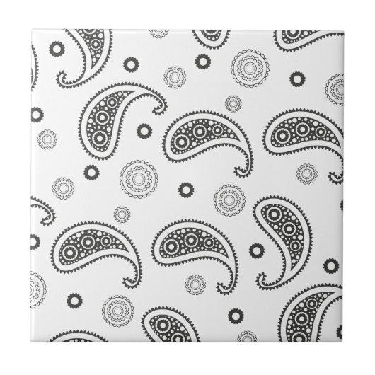 Motif Paisley Noir et blanc タイル (正面)