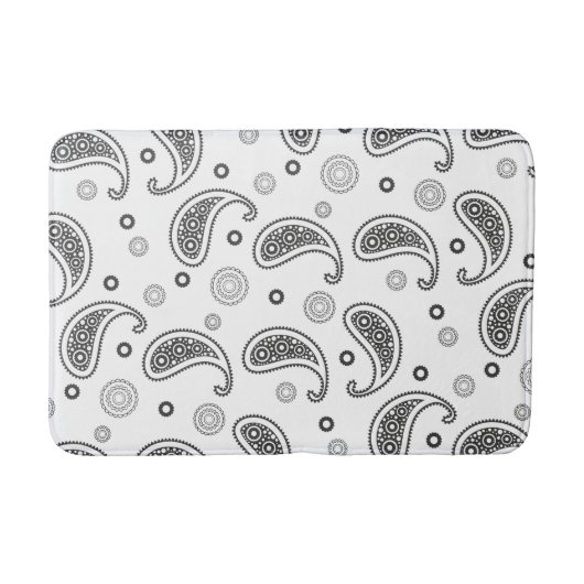 Motif Paisley Noir et blanc バスマット (正面)