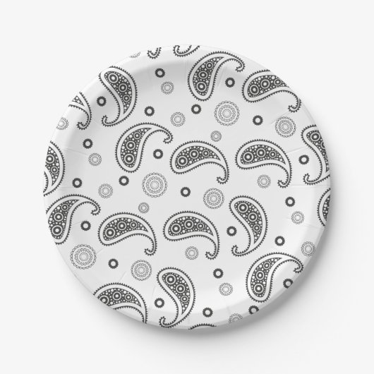 Motif Paisley Noir et blanc ペーパープレート (正面)