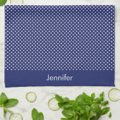 Motif Pois Blanc Bleu marine キッチンタオル (折り畳み)