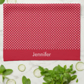 Motif Pois Blanc Rouge et blanc キッチンタオル (折り畳み)