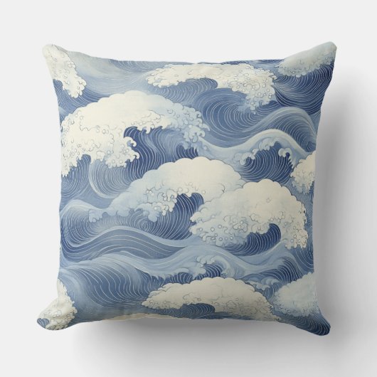 🌊 Motif Traditionnel Japonais de Vagues Bleues 🌊 クッション (正面)
