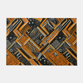Motifs africains noirs et oranges ドアマット