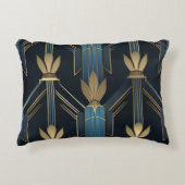 Motifs Art Déco Bleus et Dorés アクセントクッション (正面)