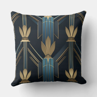 Motifs Art Déco Bleus et Dorés クッション