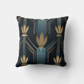 Motifs Art Déco Bleus et Dorés クッション