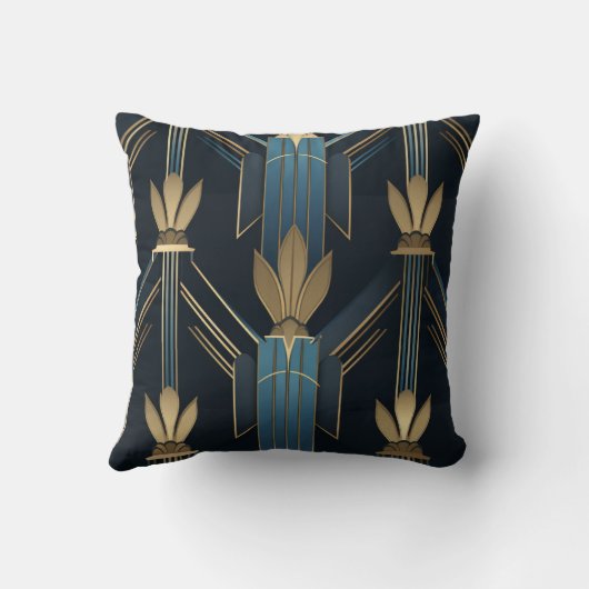 Motifs Art Déco Bleus et Dorés クッション (裏面)
