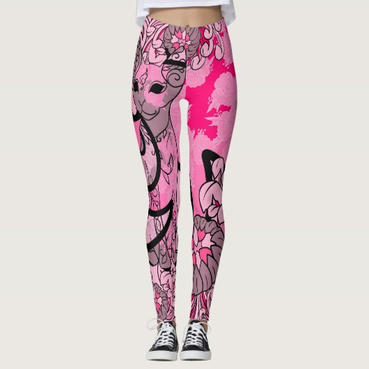 Motifs Chat Japonais & Chrysanthème レギンス (正面)