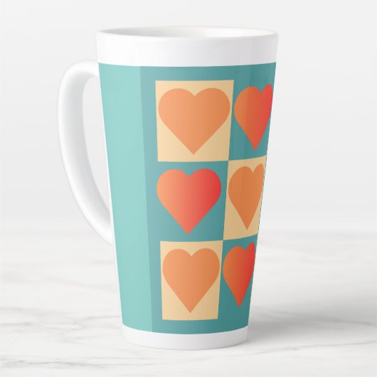 Motifs Dégradé oranges et bleu canard avec Cœurs カフェラテマグ (左アングル)