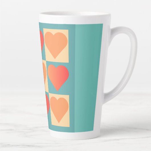 Motifs Dégradé oranges et bleu canard avec Cœurs カフェラテマグ (右)
