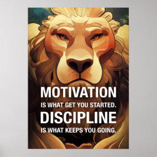 Motivation Discipline Lion Motivational Quotes ポスター
