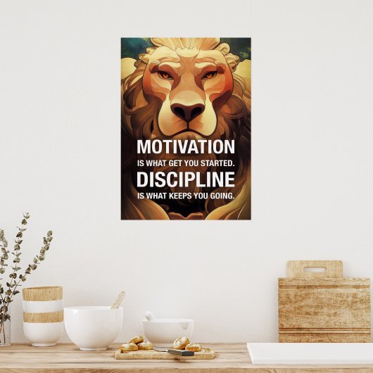 Motivation Discipline Lion Motivational Quotes ポスター (キッチン)