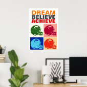 Motivation Dream Believe Achieve Football Pop Art ポスター (ホームオフィス)