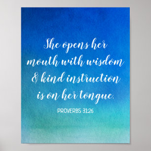 Motivational Bible Verse Blue Watercolor Ombre ポスター
