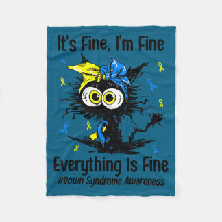 Motivational down syndrome awareness cat t21 フリースブランケット