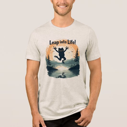 Motivational Frog Leap Into Life Sunrise Nature Qu トライブレンドＴシャツ (正面)