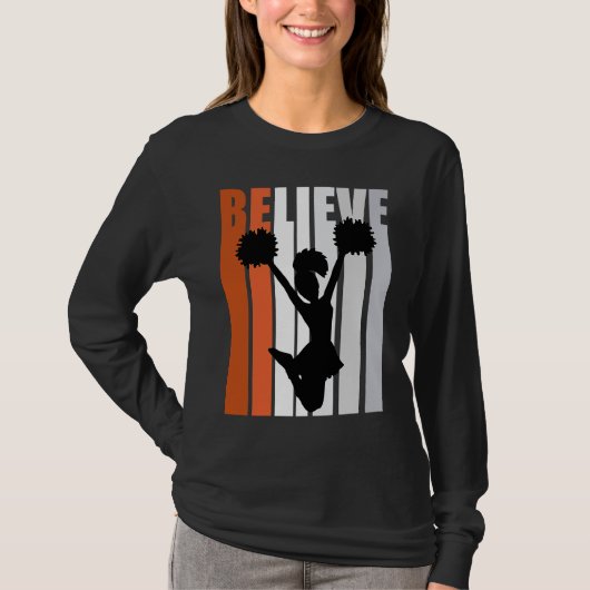 Motivational Girls Cheerleading Womens Believe Ora Tシャツ (正面)