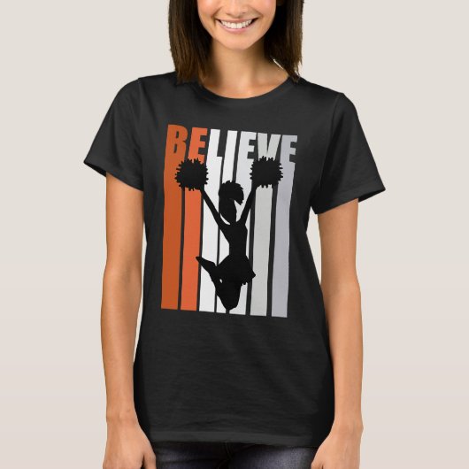 Motivational Girls Cheerleading Womens Believe Ora Tシャツ (正面)