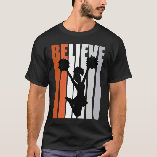 Motivational Girls Cheerleading Womens Believe Ora Tシャツ (正面)
