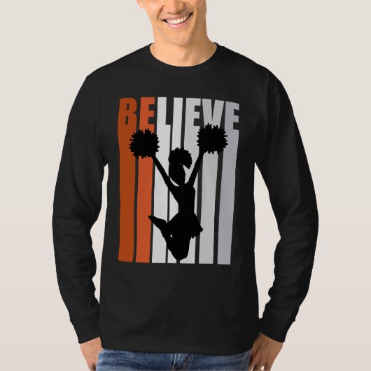 Motivational Girls Cheerleading Womens Believe Ora Tシャツ (正面)
