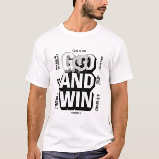 Motivational "GO AND WIN" Sporty Typography Tシャツ (正面)