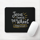 Motivational Jesus Takes The Wheel Religious Faith マウスパッド (マウス)