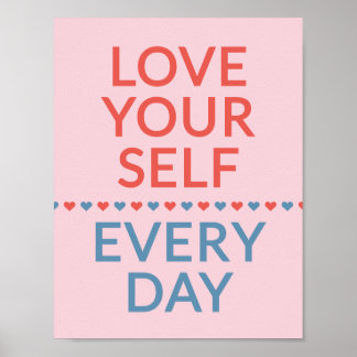 Motivational Love Quote Red And Blue Hearts Pink ポスター