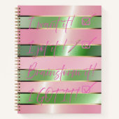 Motivational Luxe Pink and Green Striped ノートブック (正面)