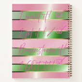 Motivational Luxe Pink and Green Striped ノートブック (裏面)