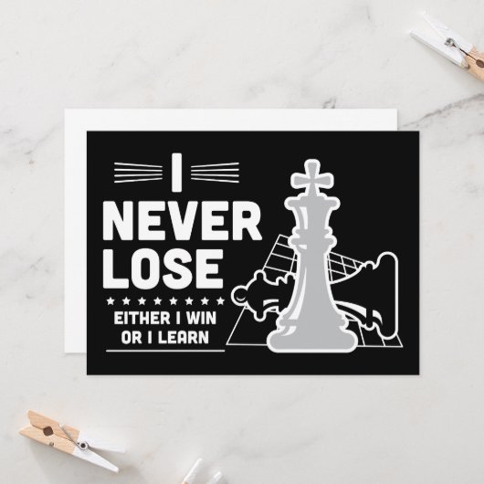 Motivational Never Lose Chess Quote Black White カード (正面/裏面インサイチュ)