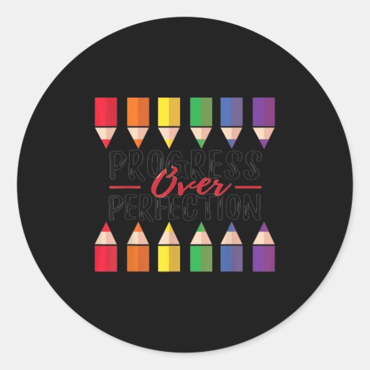 Motivational Progress Over Perfection Back To Scho ラウンドシール (正面)