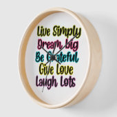 Motivational Quote Live Simply Dream Give Love 壁時計 (傾斜)