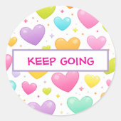 Motivational Quote Sticker | Pastel Hearts Design ラウンドシール (正面)