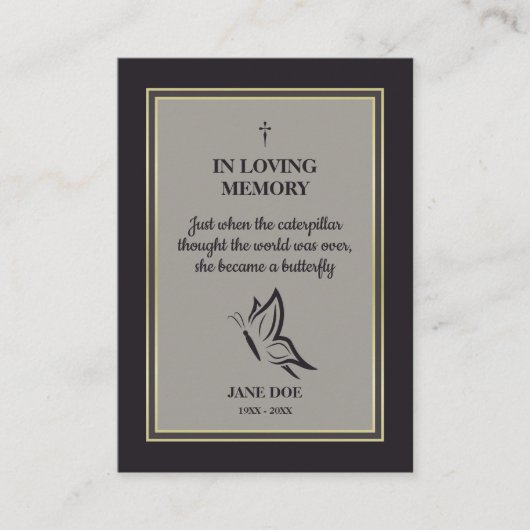 Motivational Quote with Buttefly in Loving Memory 名刺 (正面)