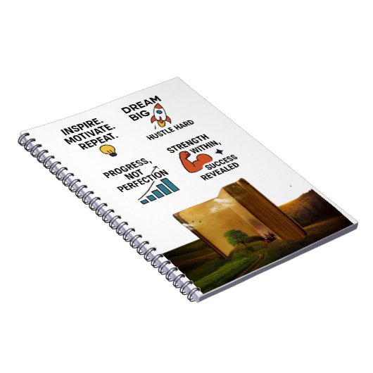 "Motivational Quotes Notebook – Dream Big, Hustle  ノートブック (右側)