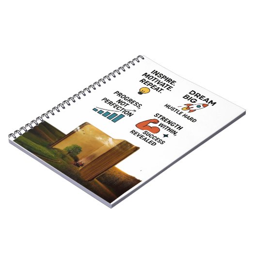 "Motivational Quotes Notebook – Dream Big, Hustle  ノートブック (左側)