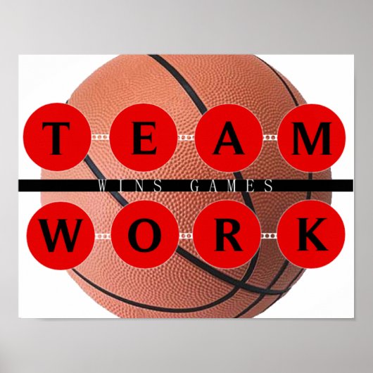 Motivational TEAMWORK Wins Games Basketball Poster ポスター (正面)