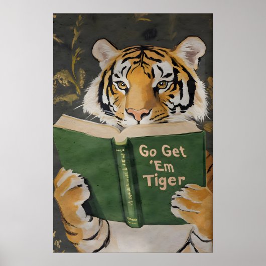 Motivational Tiger Reading Print Humorous Bookworm ポスター (正面)