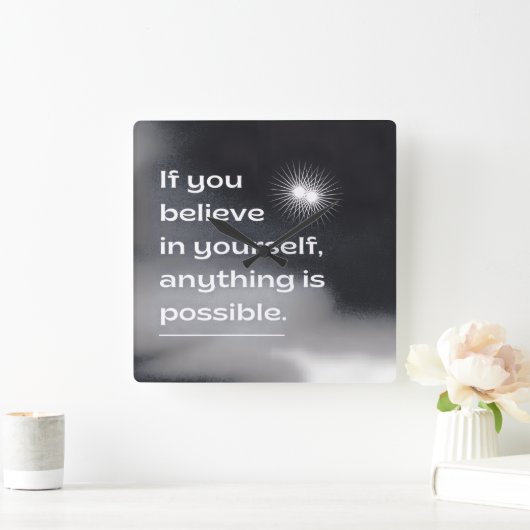 Motivational Wall Art | “Believe in Yourself” Mini スクエア壁時計 (ホーム)