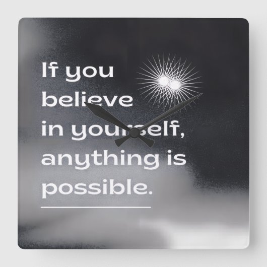 Motivational Wall Art | “Believe in Yourself” Mini スクエア壁時計 (正面)