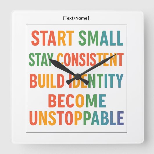 Motivational Wall Clock – Become Unstoppable スクエア壁時計 (正面)