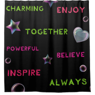 Motivational Words and Neon Shapes シャワーカーテン
