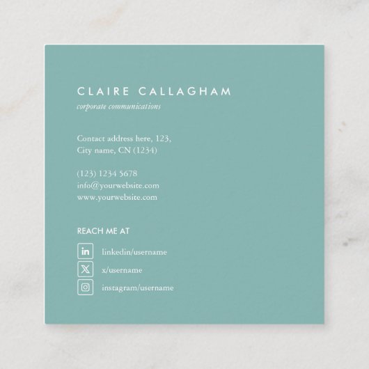 motivo geométrico moderno minimalista turquesa スクエア名刺 (裏面)