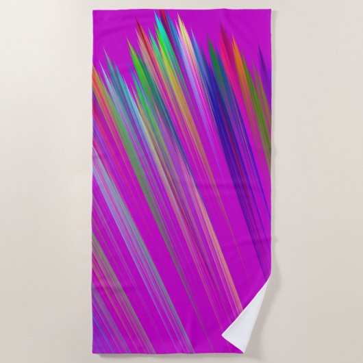 Motley abstract stripes on fuchsia color ビーチタオル (正面)