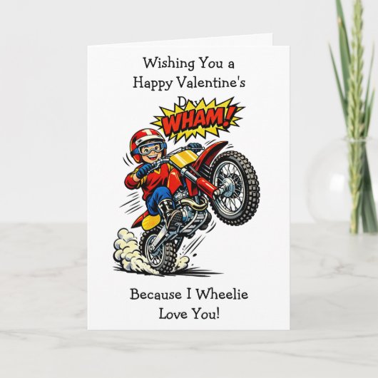 Moto Cross Wheelie Love You | Valentine's Day カード (正面)