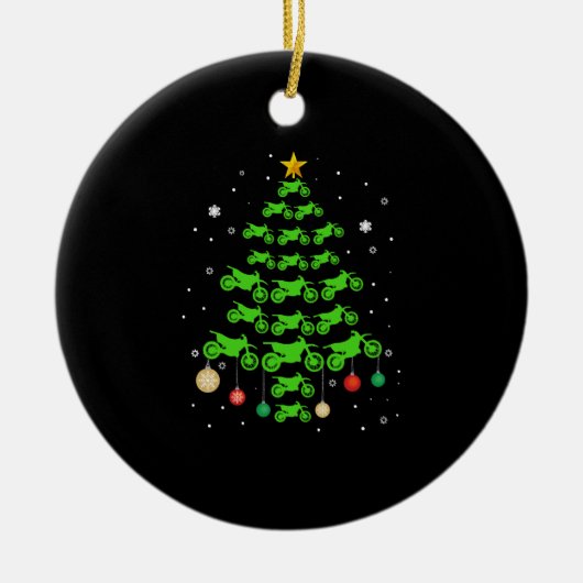 Motocのためのダートバイククリスマスツリーおもしろいクリスマスギフト セラミックオーナメント (正面)