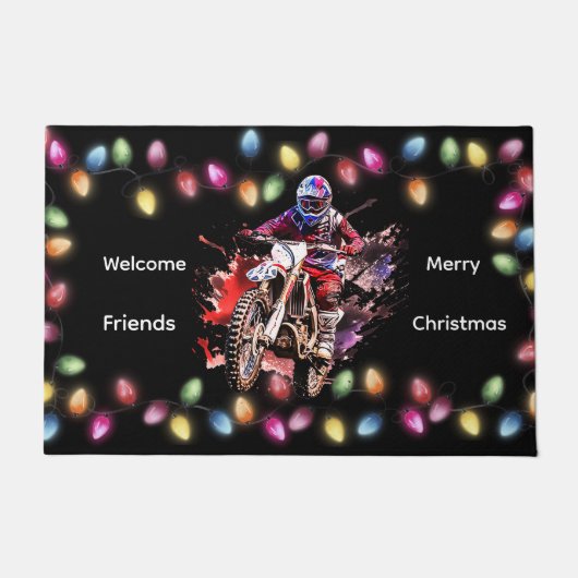 Motocross Christmas Welcome Friends Doormat ドアマット (正面)