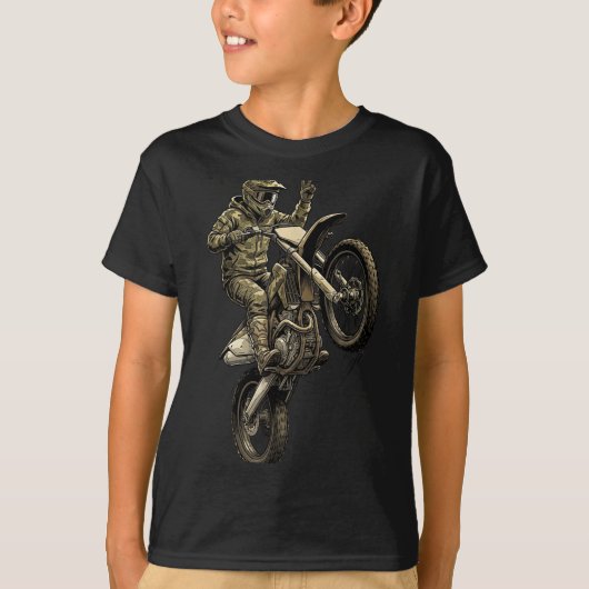 Motocross dirt bike racing camo offroad rider boys tシャツ (正面)