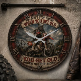 Motocross Dirt Bike Rider Vintage Off-Road Garage ラージ壁時計